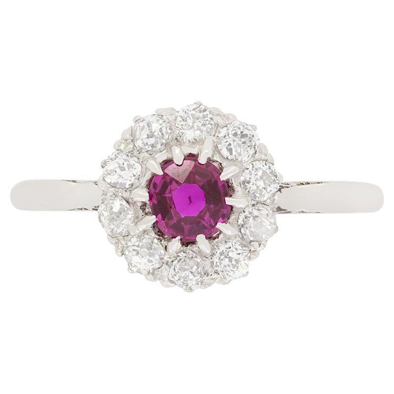 Art Deco 0.40ct Pink Sapphire and Diamond Cluster Ring, c.1920s