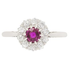 Antique Art Deco 0.40ct Pink Sapphire and Diamond Cluster Ring, c.1920s
