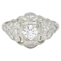 Art Deco 0.41 Carat Diamond Platinum Scrolling Foliate Bombay Engagement Ring