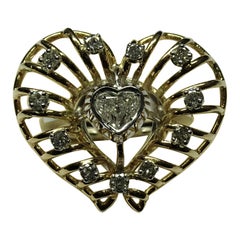 Art Deco Style 0.41 Carat Heart Cut Diamond 18 Karat Yellow Gold White Gold Ring