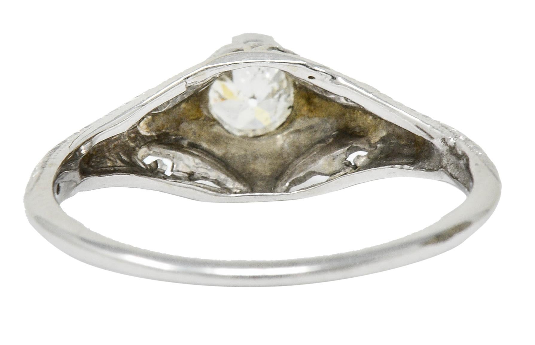 Art Deco 0.42 Carat Diamond Platinum Foliate Engagement Ring In Excellent Condition In Philadelphia, PA