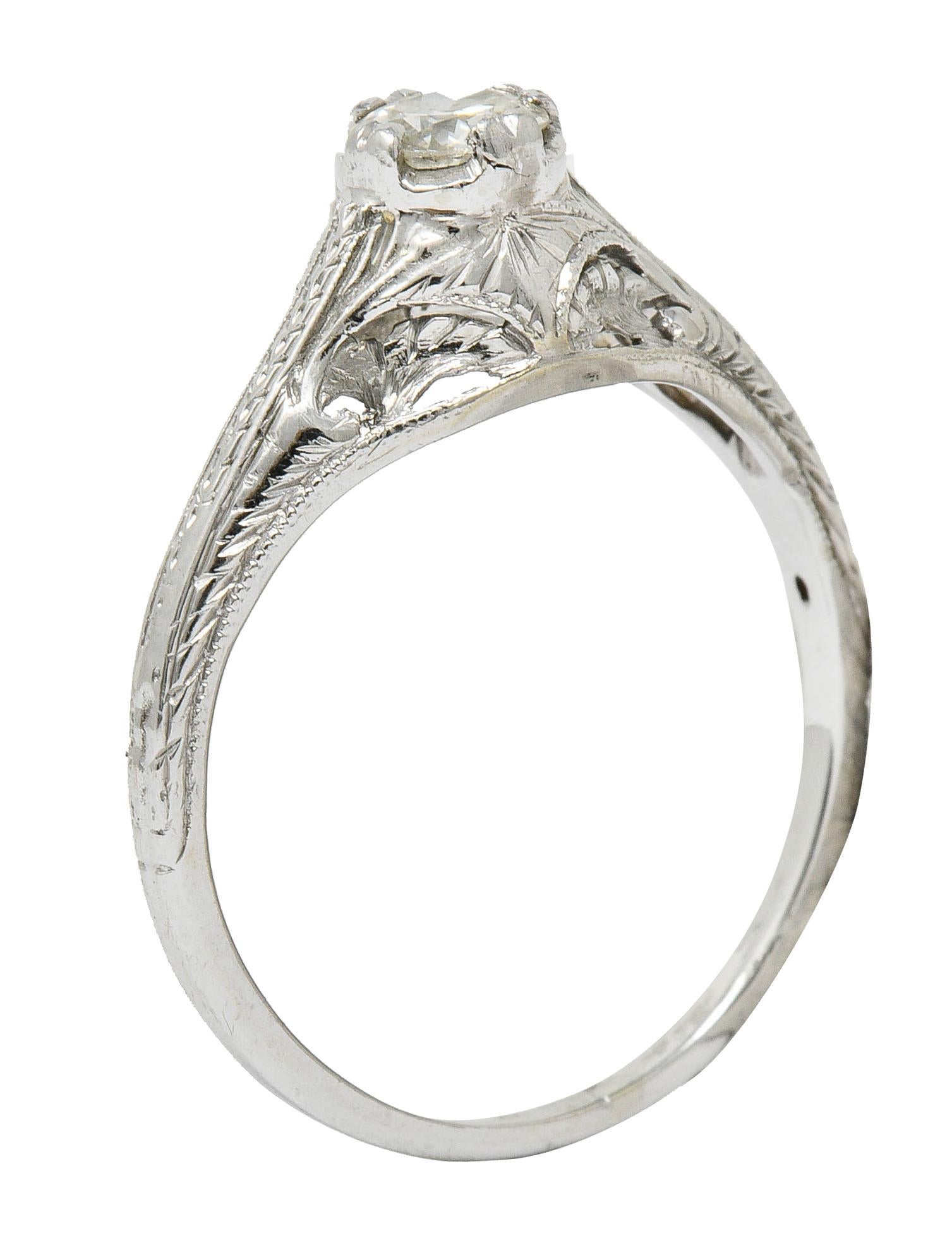 Art Deco 0.42 Carat Diamond Platinum Foliate Engagement Ring 2