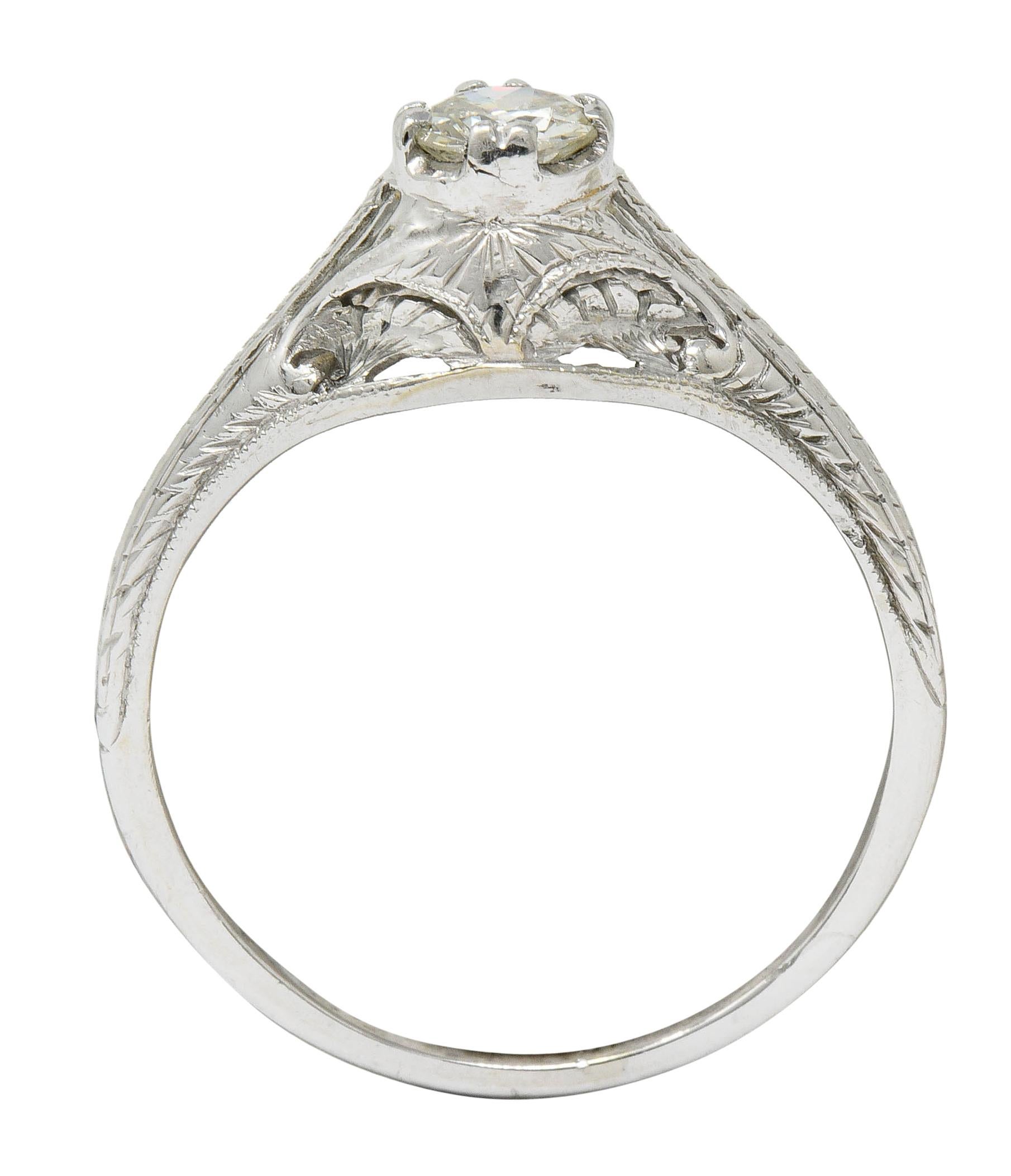 Art Deco 0.42 Carat Diamond Platinum Foliate Engagement Ring 3