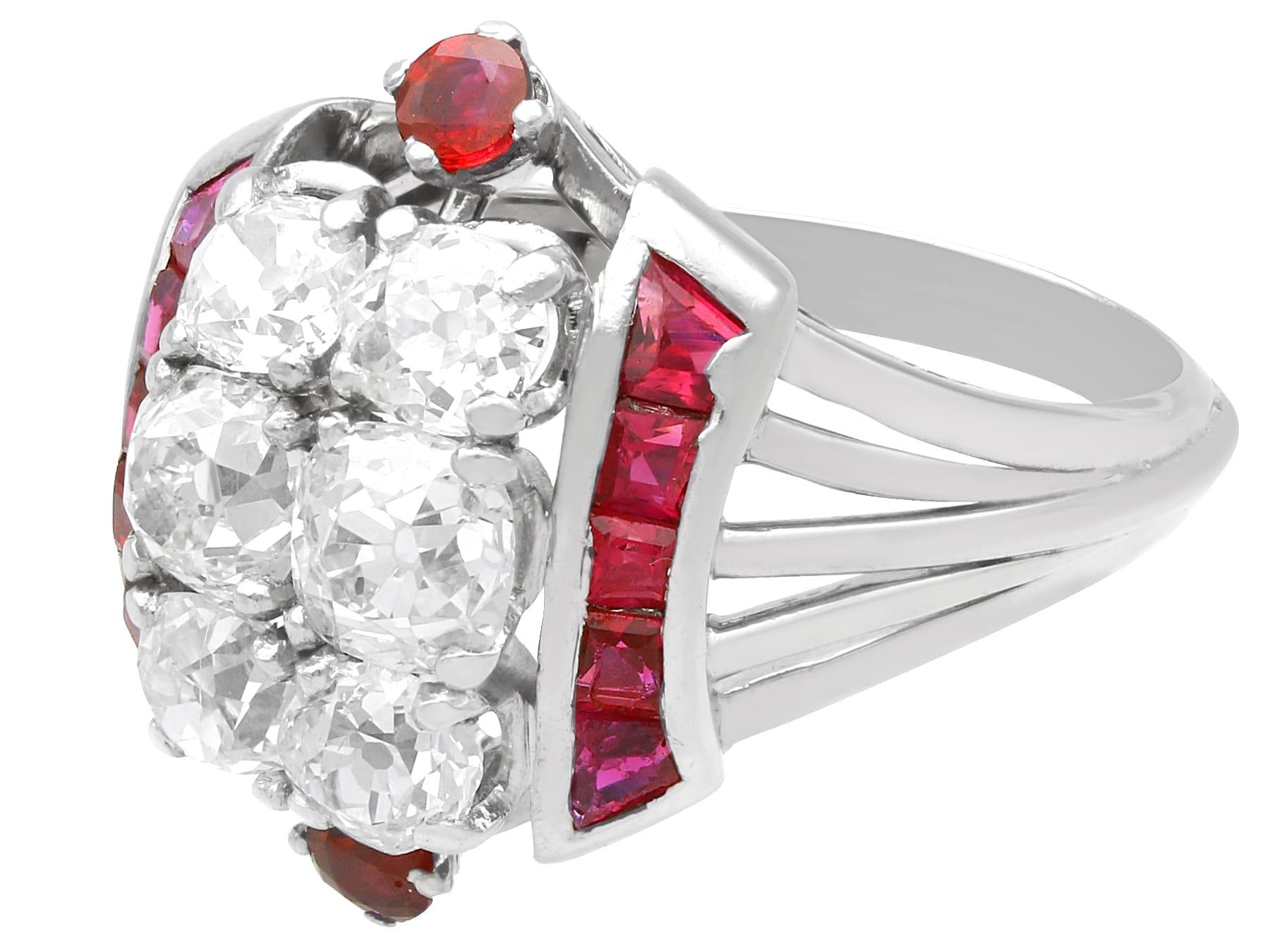Art Deco 0.42 Carat Ruby and 2.97 Carat Diamond 18k White Gold Ring Circa 1930 In Excellent Condition For Sale In Jesmond, Newcastle Upon Tyne