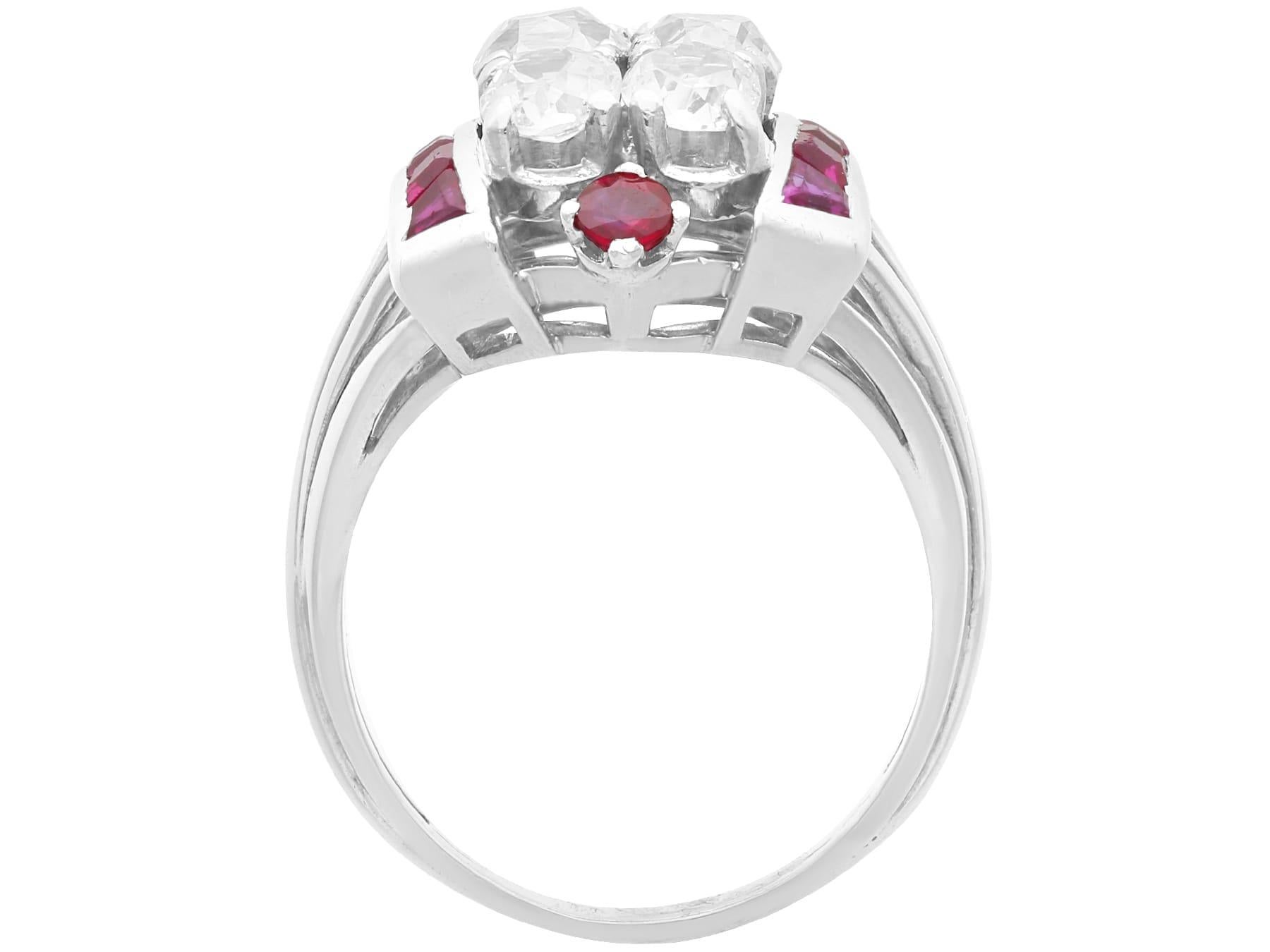 Art Deco 0.42 Carat Ruby and 2.97 Carat Diamond 18k White Gold Ring Circa 1930 For Sale 1