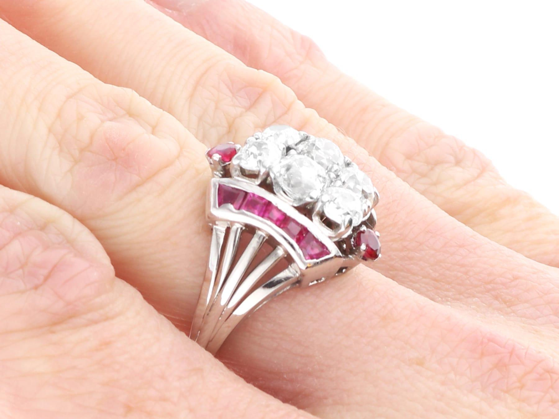 Art Deco 0.42 Carat Ruby and 2.97 Carat Diamond 18k White Gold Ring Circa 1930 For Sale 4