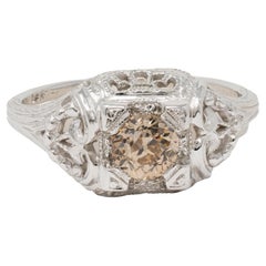 Art Deco 0.42 CTW Fancy Brown-Yellow Diamond 18K Gold Vintage Engagement Ring