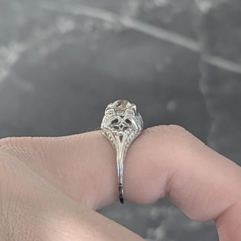 Art Deco 0.42 CTW Fancy Brown-Yellow Diamond 18K Vintage Engagement Ring For Sale 5