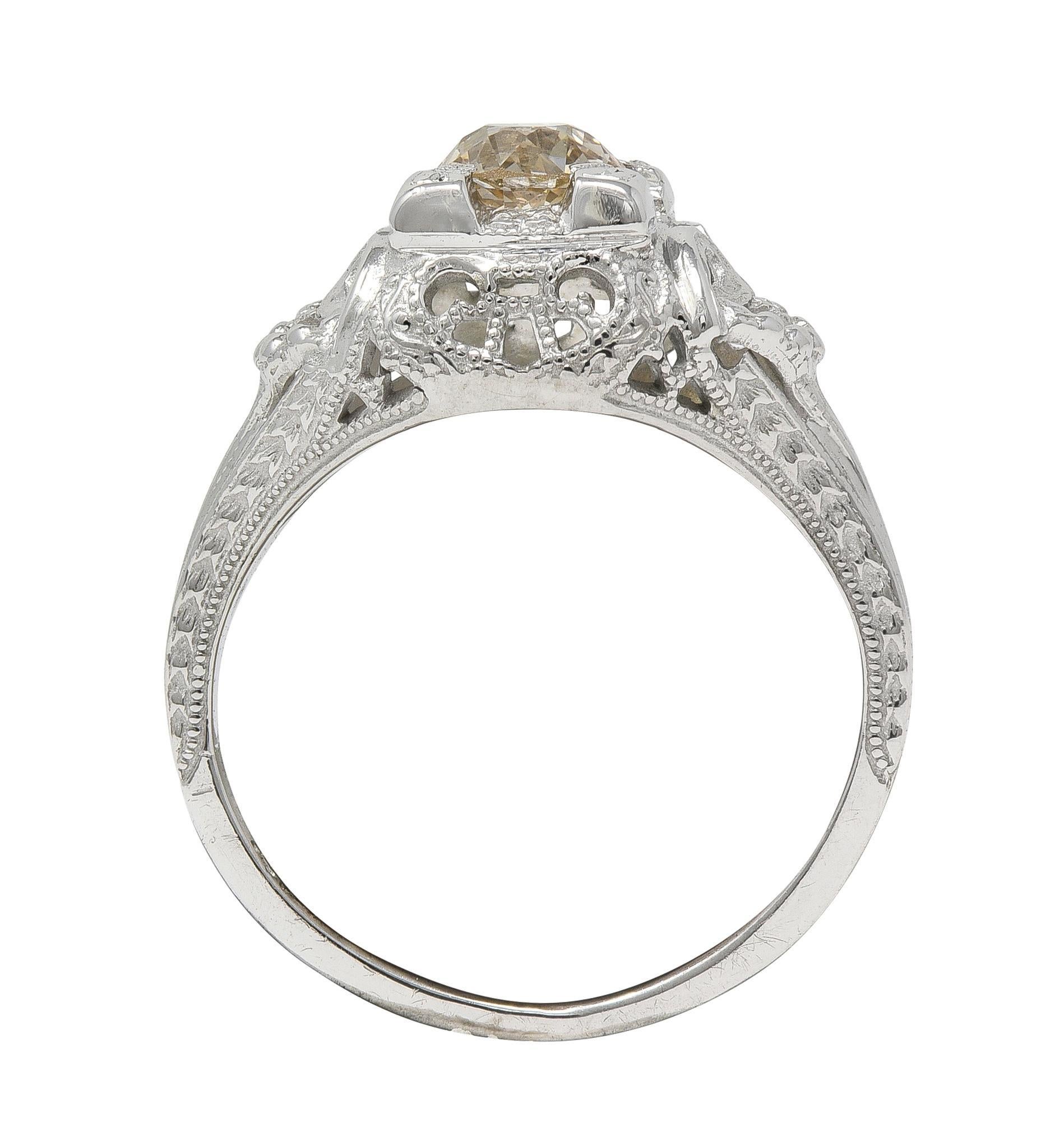 Old Mine Cut Art Deco 0.42 CTW Fancy Brown-Yellow Diamond 18K Vintage Engagement Ring For Sale