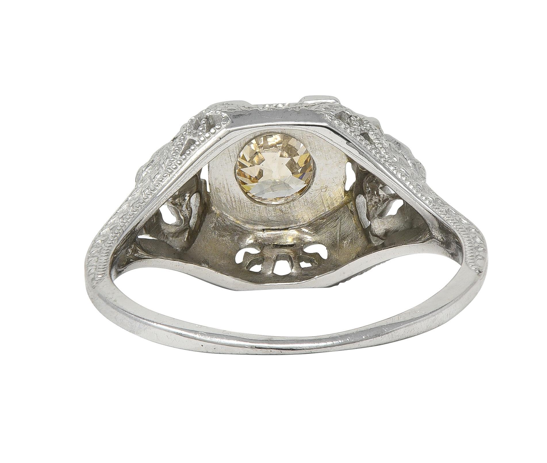 Women's or Men's Art Deco 0.42 CTW Fancy Brown-Yellow Diamond 18K Vintage Engagement Ring For Sale
