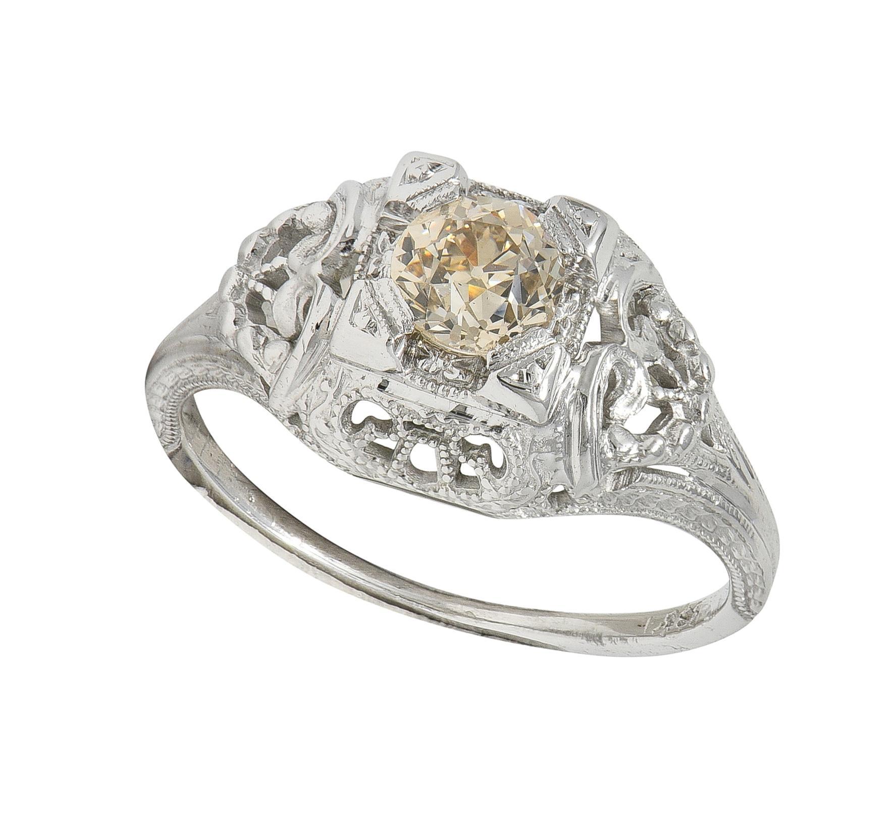 Art Deco 0.42 CTW Fancy Brown-Yellow Diamond 18K Vintage Engagement Ring For Sale 3