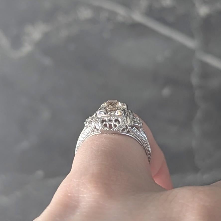Art Deco 0.42 CTW Fancy Brown-Yellow Diamond 18K Vintage Engagement Ring For Sale 4