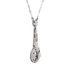 Art Deco 0.42ct Diamond Pendant Heart Motif Filigree Necklace in Platinum