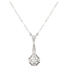 Art Deco 0.42ct Diamond Pendant Heart Motif Filigree Necklace in Platinum