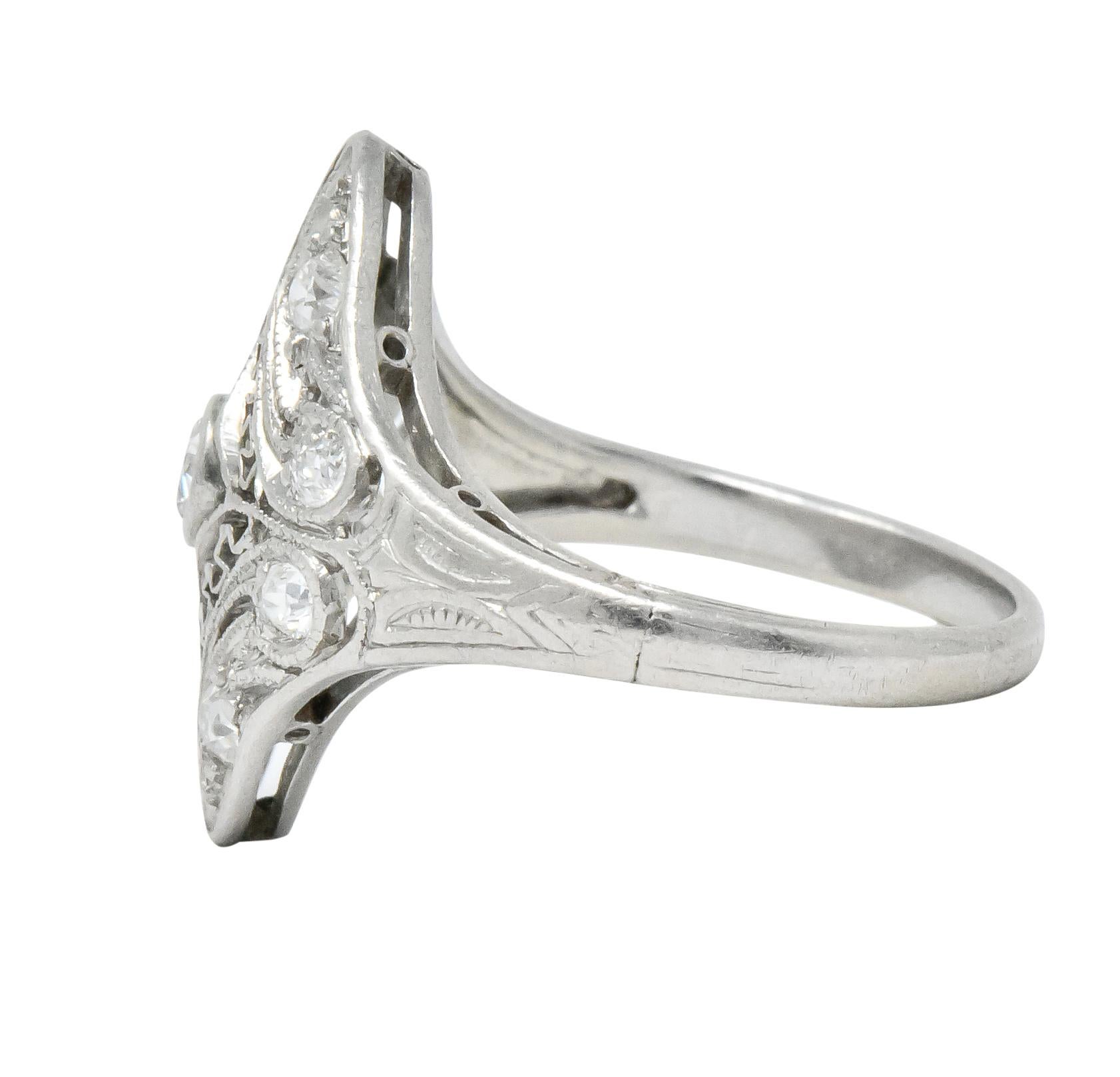 Art Deco 0.43 Carat Diamond Platinum Dinner Ring In Excellent Condition In Philadelphia, PA