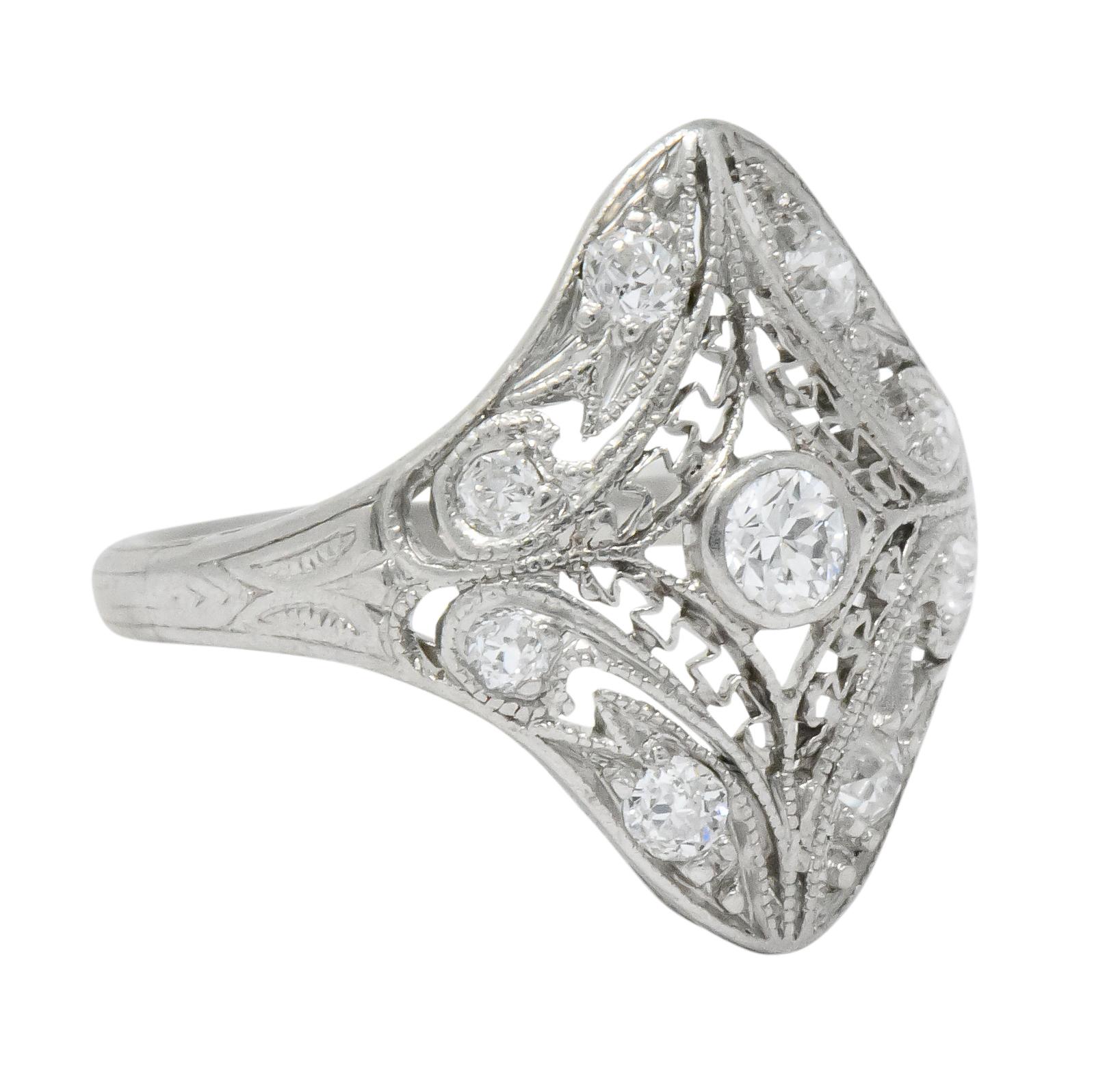 Women's or Men's Art Deco 0.43 Carat Diamond Platinum Dinner Ring