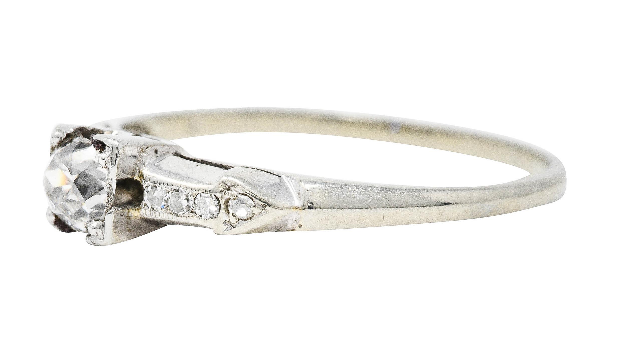 Women's or Men's Art Deco 0.44 Carat Diamond 18 Karat White Gold Engagement Ring