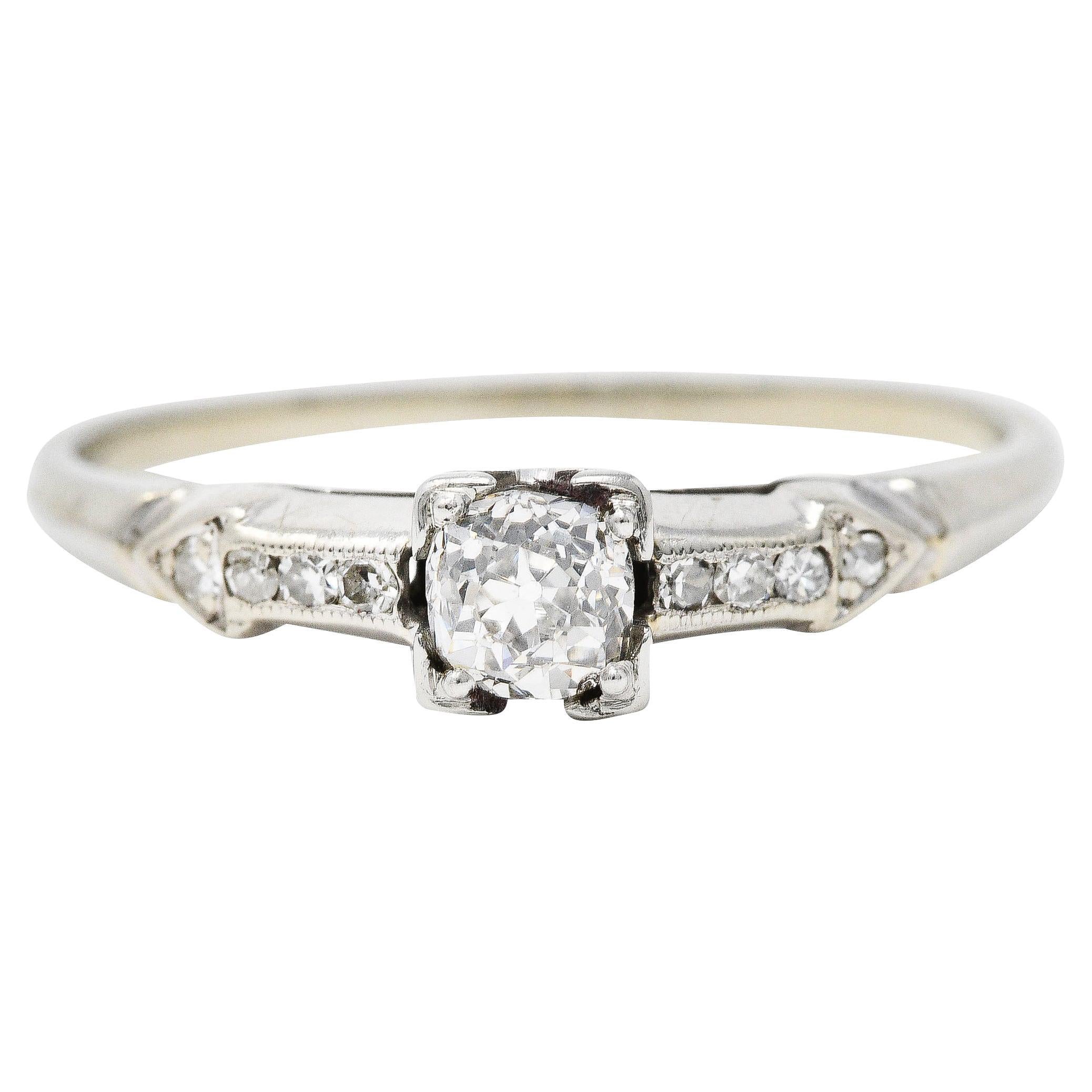 Art Deco 0.44 Carat Diamond 18 Karat White Gold Engagement Ring