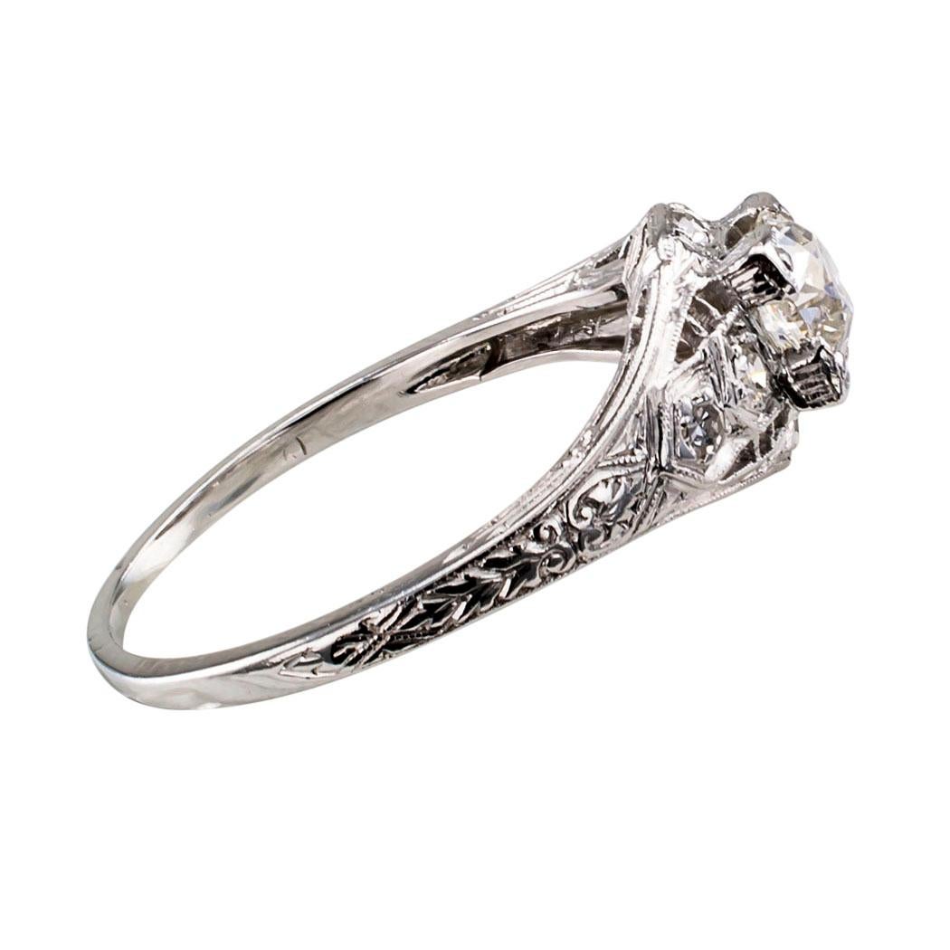 Art Deco 0.44 Carat Diamond Platinum Engagement Ring In Excellent Condition In Los Angeles, CA