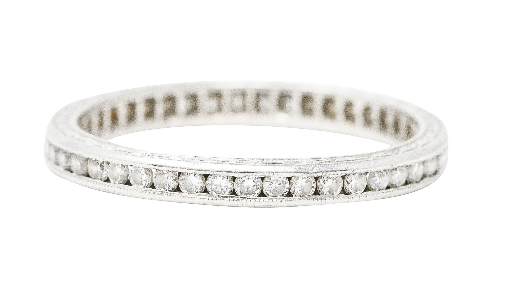 Women's or Men's Art Deco 0.44 Carat Diamond Platinum Wheat Eternity Wedding Band For Sale