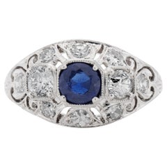 Art Deco 0.45 carat Brilliant Cut Sapphire and Diamond Platinum Engagement Ring