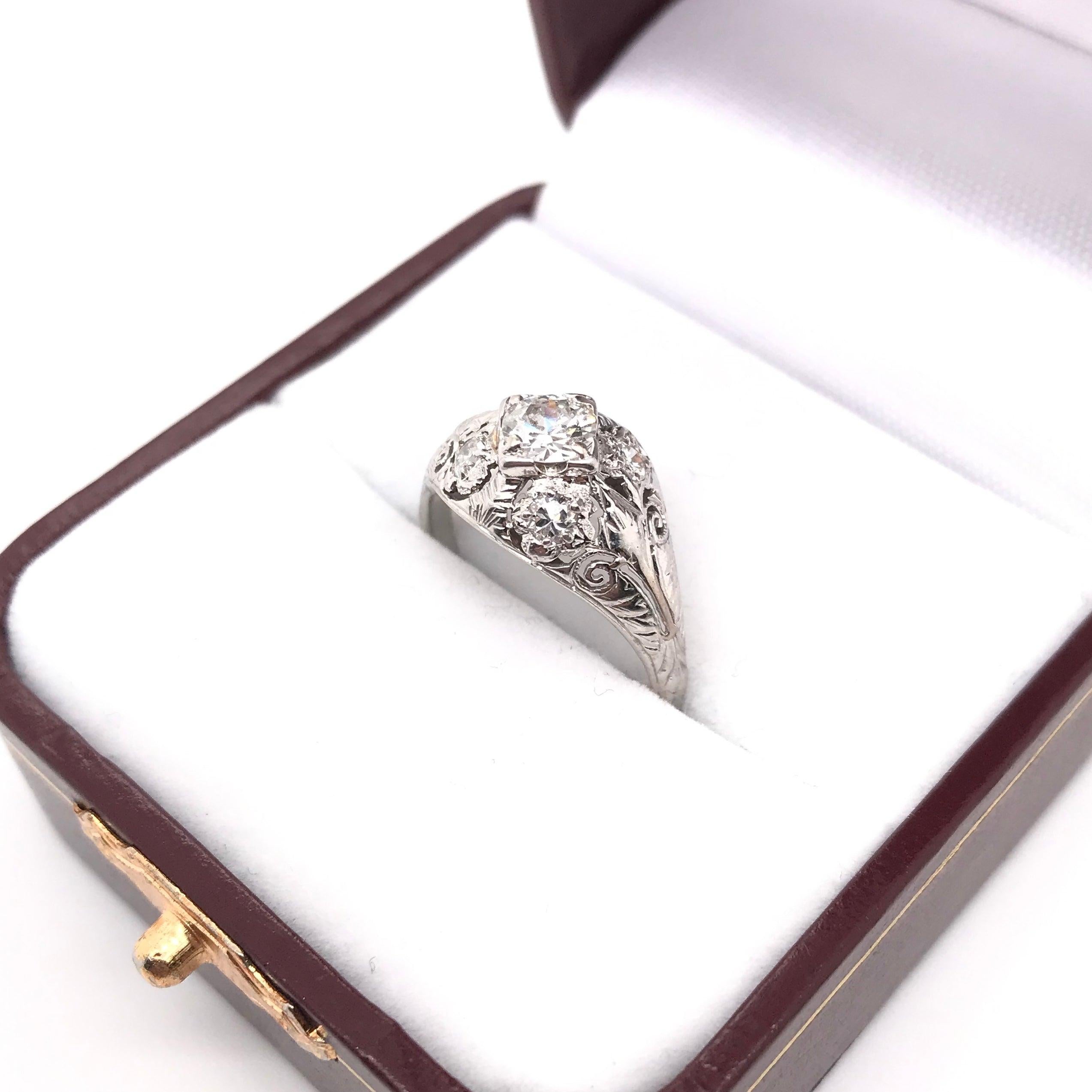 Art Deco 0.45 Carat Diamond and Floral Filigree Ring 5