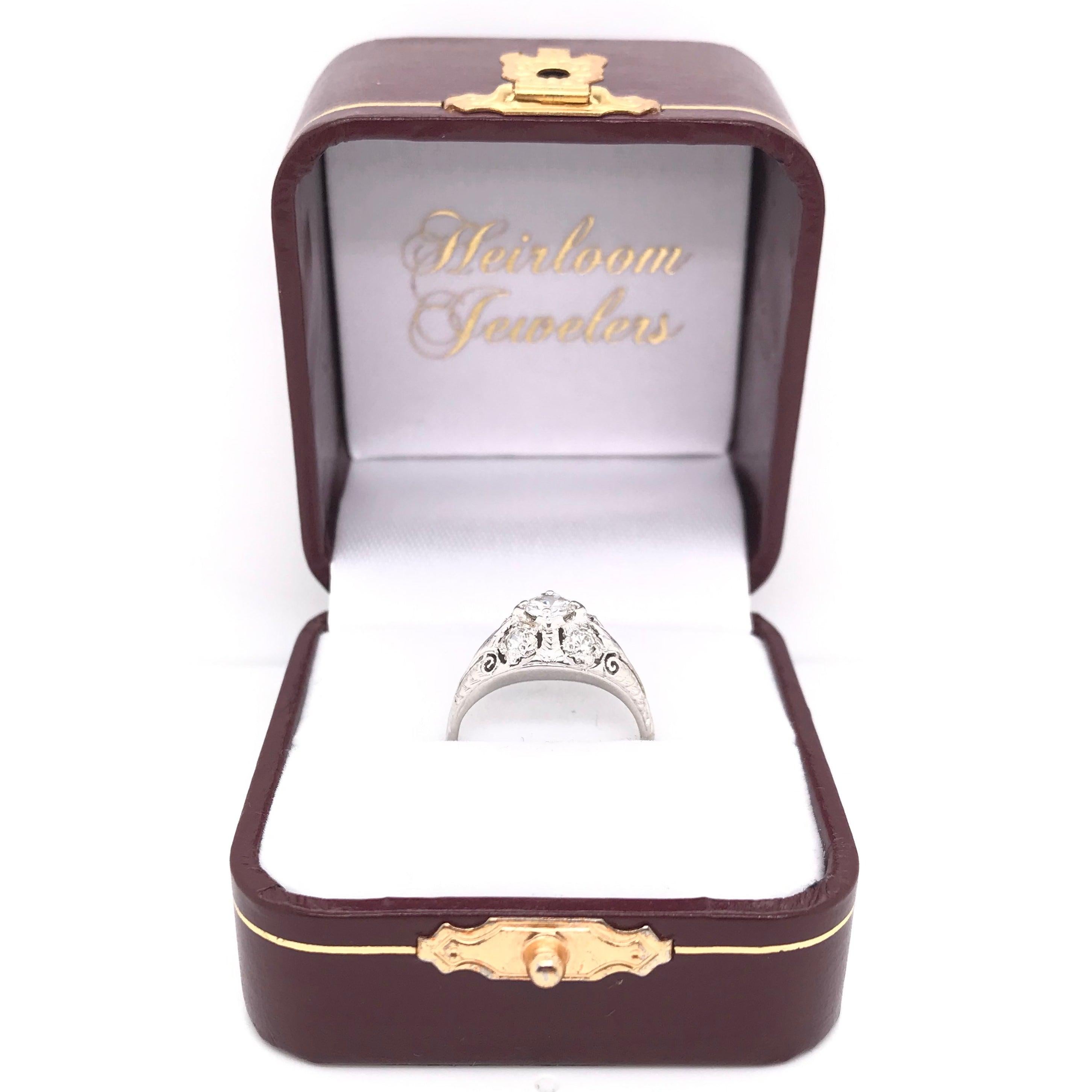 Art Deco 0.45 Carat Diamond and Floral Filigree Ring 6