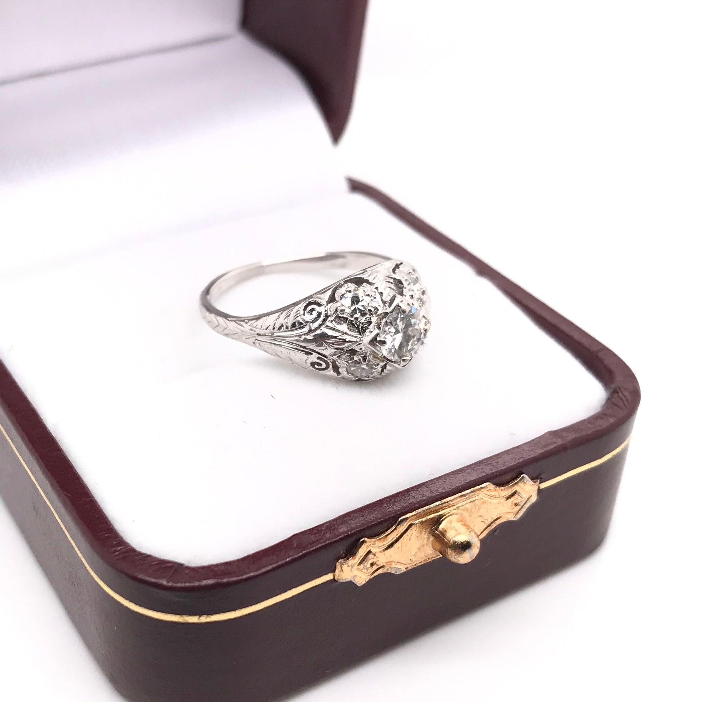 Art Deco 0.45 Carat Diamond and Floral Filigree Ring 7