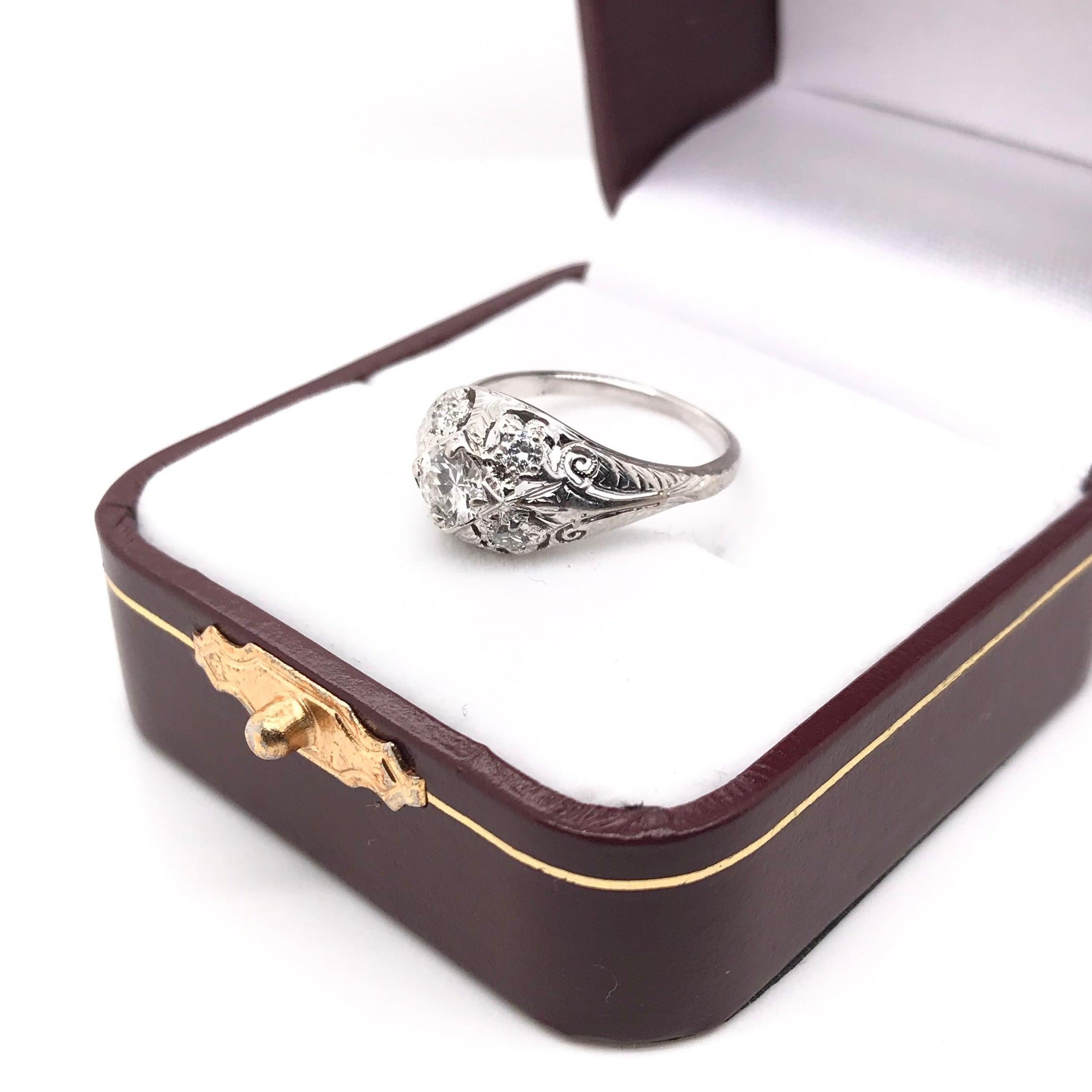 Art Deco 0.45 Carat Diamond and Floral Filigree Ring 8