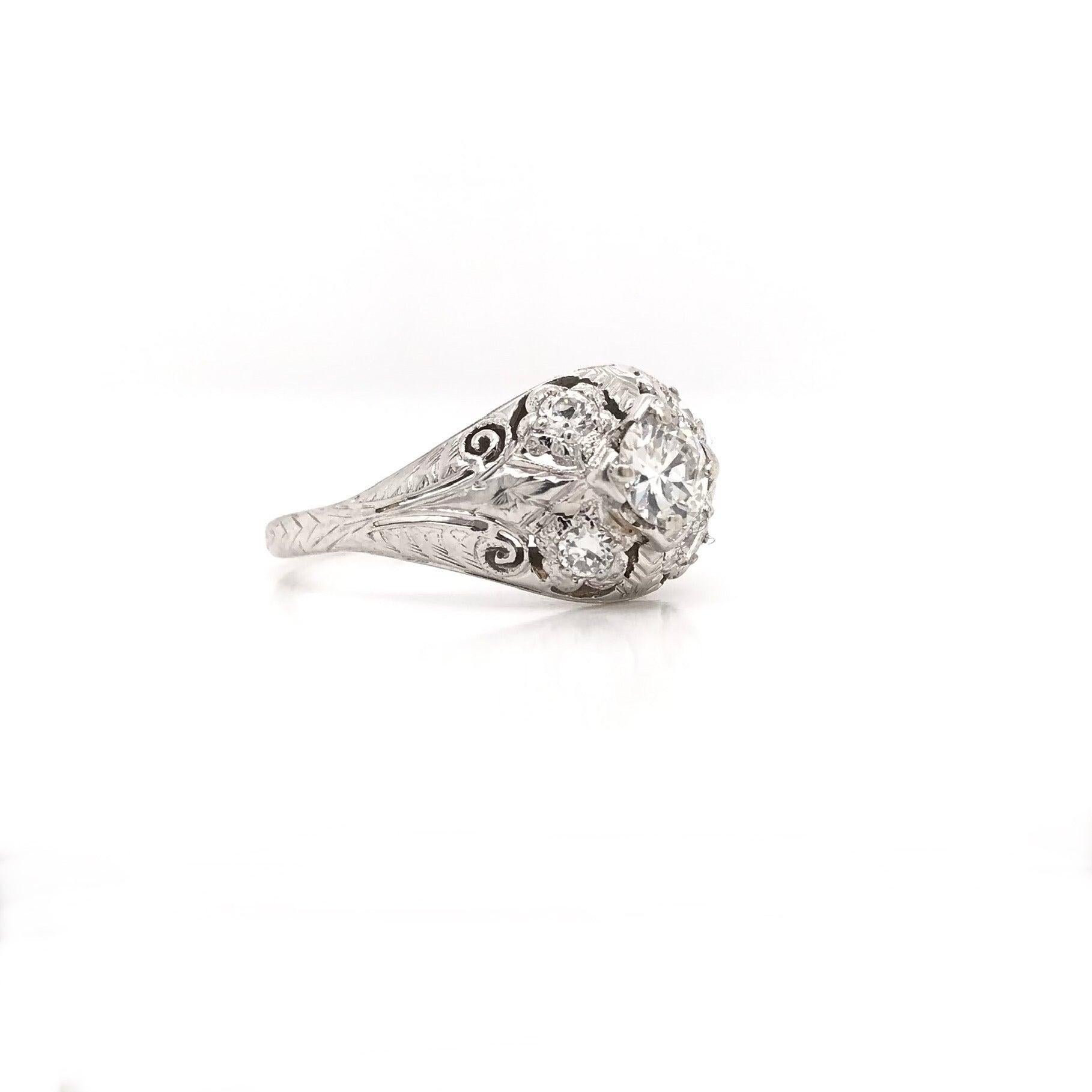 Women's Art Deco 0.45 Carat Diamond and Floral Filigree Ring
