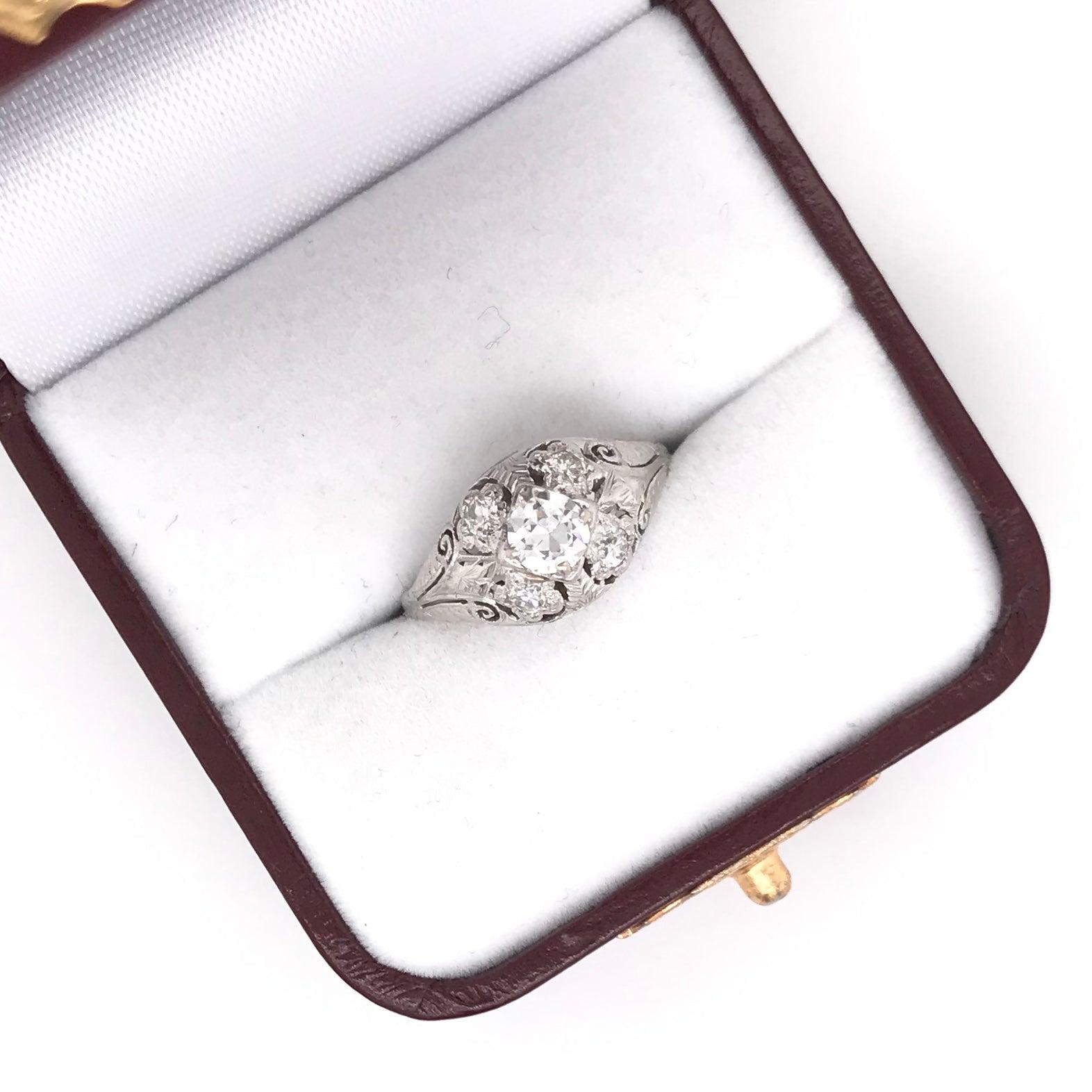 Art Deco 0.45 Carat Diamond and Floral Filigree Ring 2