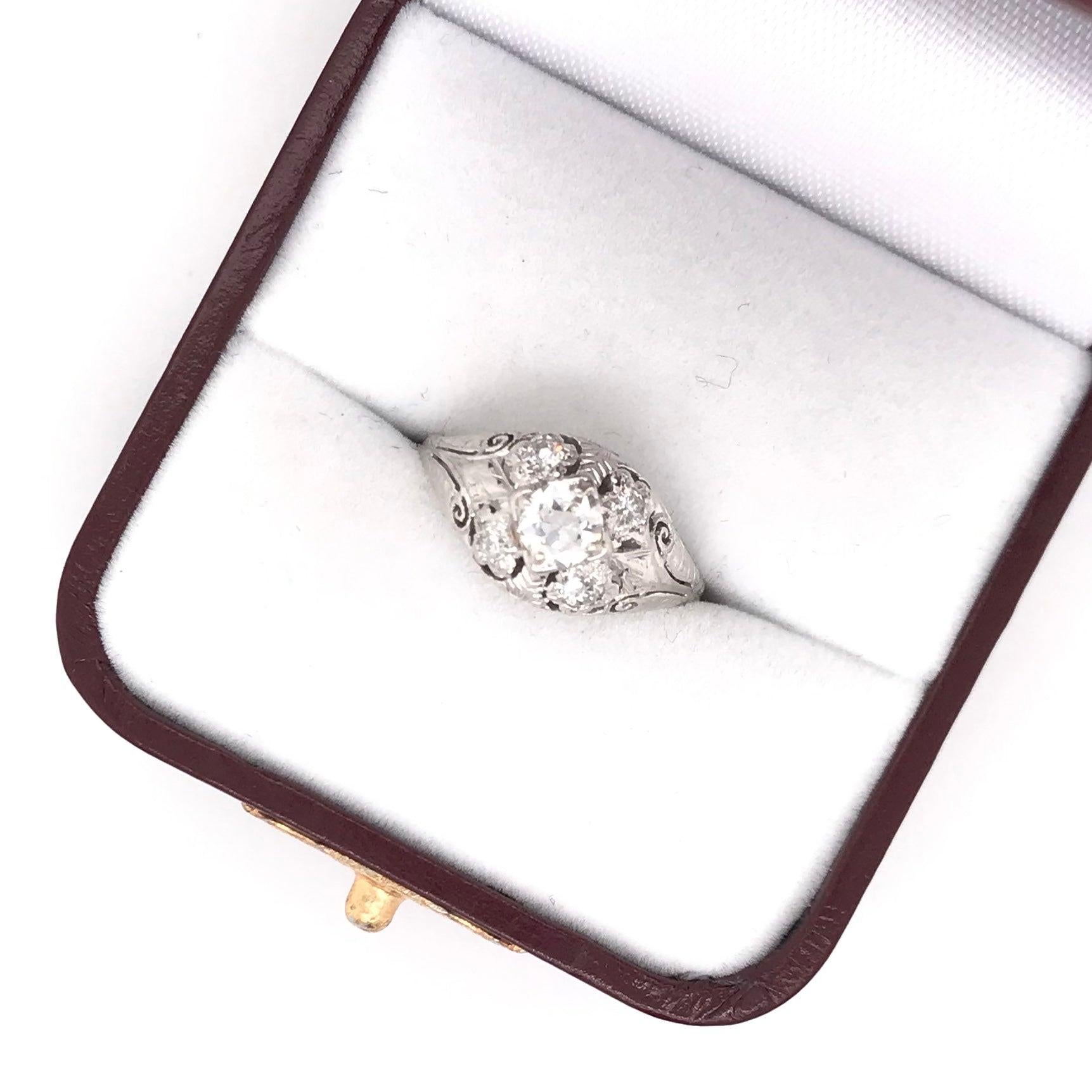 Art Deco 0.45 Carat Diamond and Floral Filigree Ring 3
