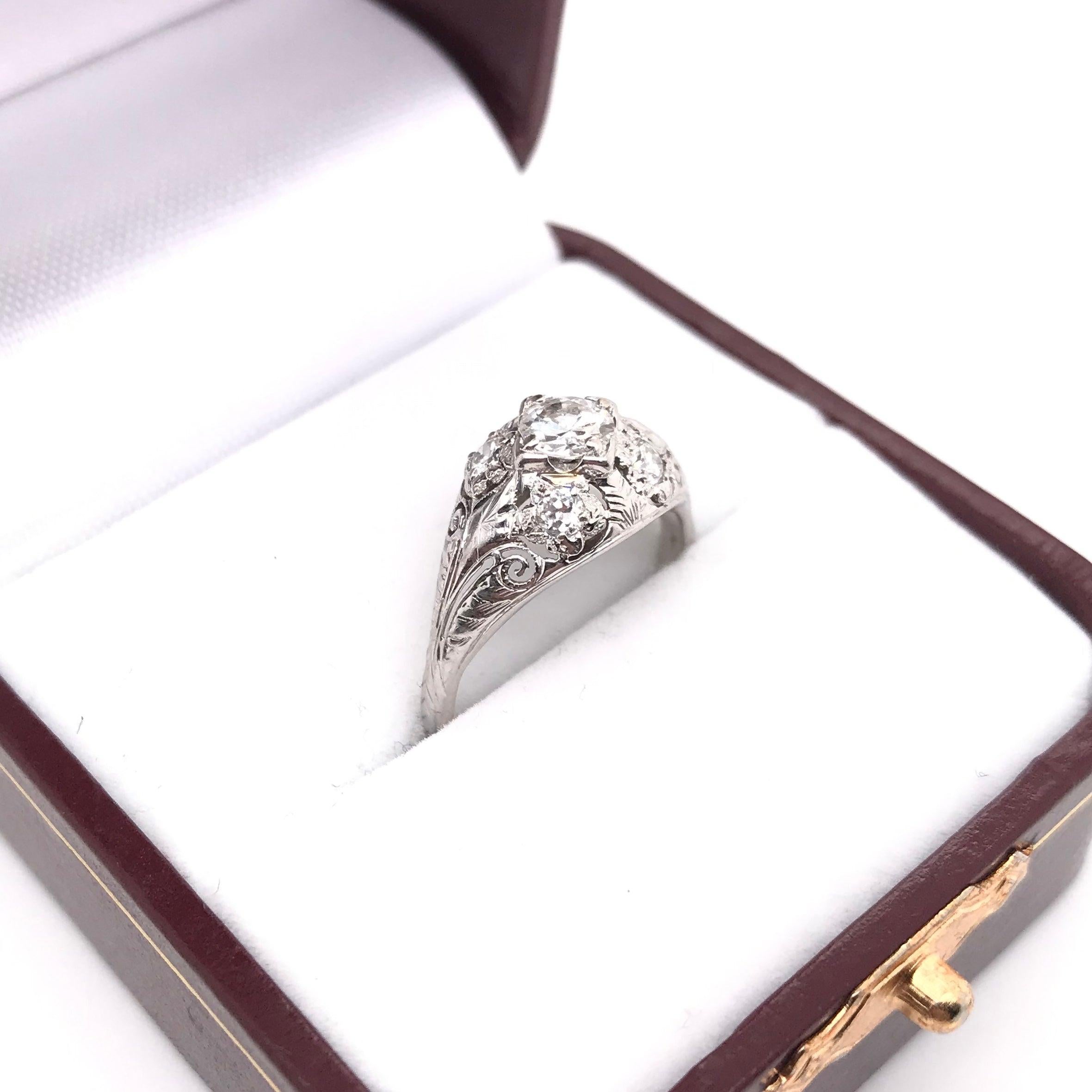 Art Deco 0.45 Carat Diamond and Floral Filigree Ring 4