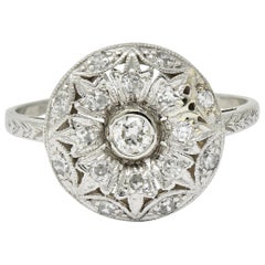 Art Deco 0.45 Carat Diamond Platinum Floral Dinner Ring