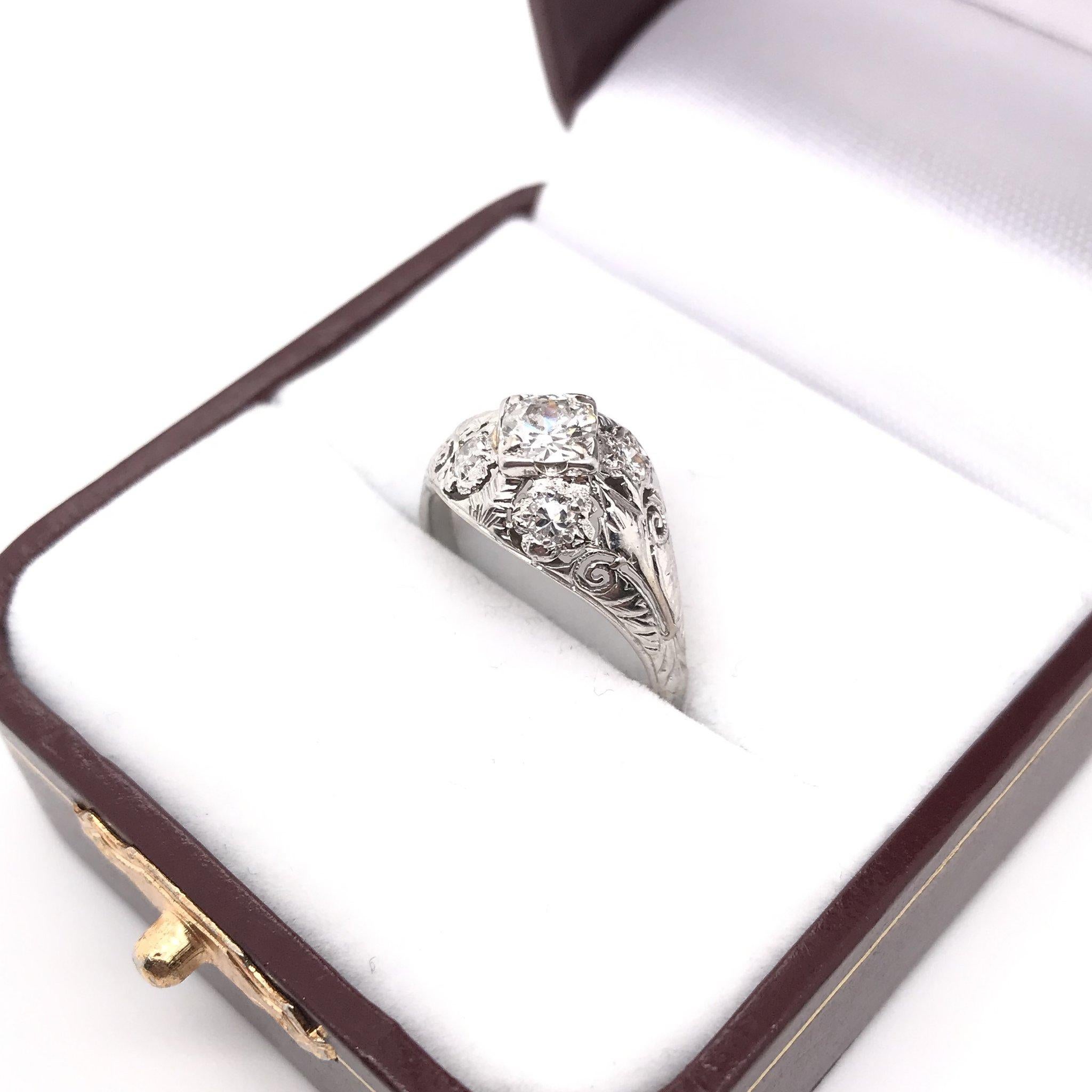 Art Deco 0.45 Carat Diamond Ring 18K White Gold 5
