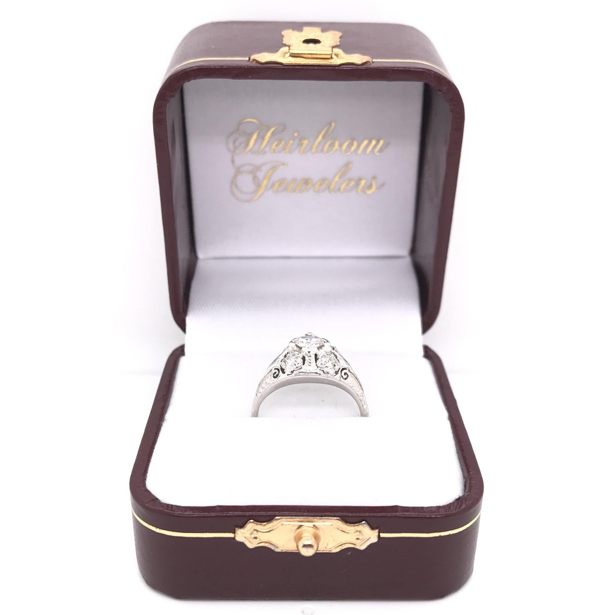 Art Deco 0.45 Carat Diamond Ring 18K White Gold 6