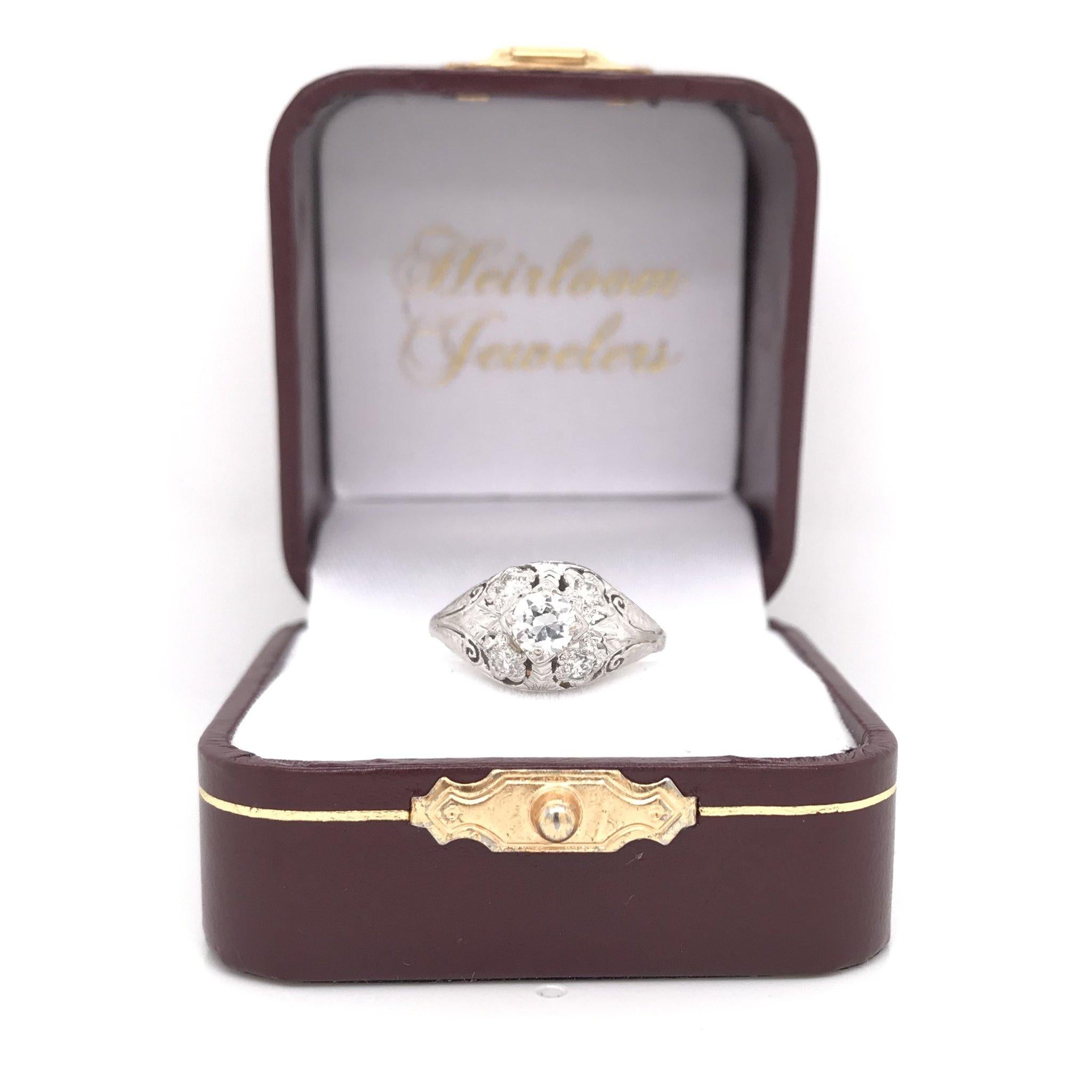 Art Deco 0.45 Carat Diamond Ring 18K White Gold 9
