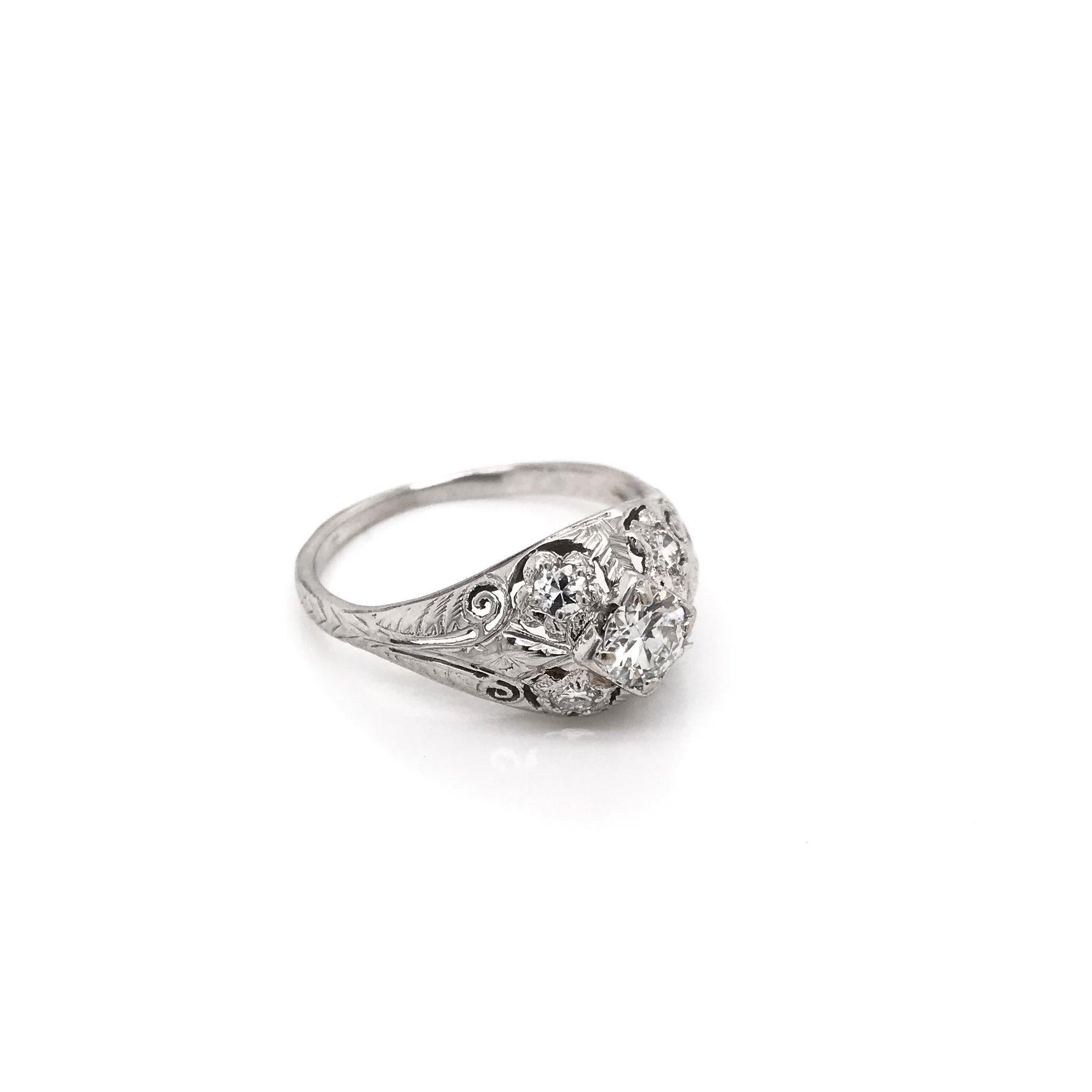 Art Deco 0.45 Carat Diamond Ring 18K White Gold In Good Condition In Montgomery, AL