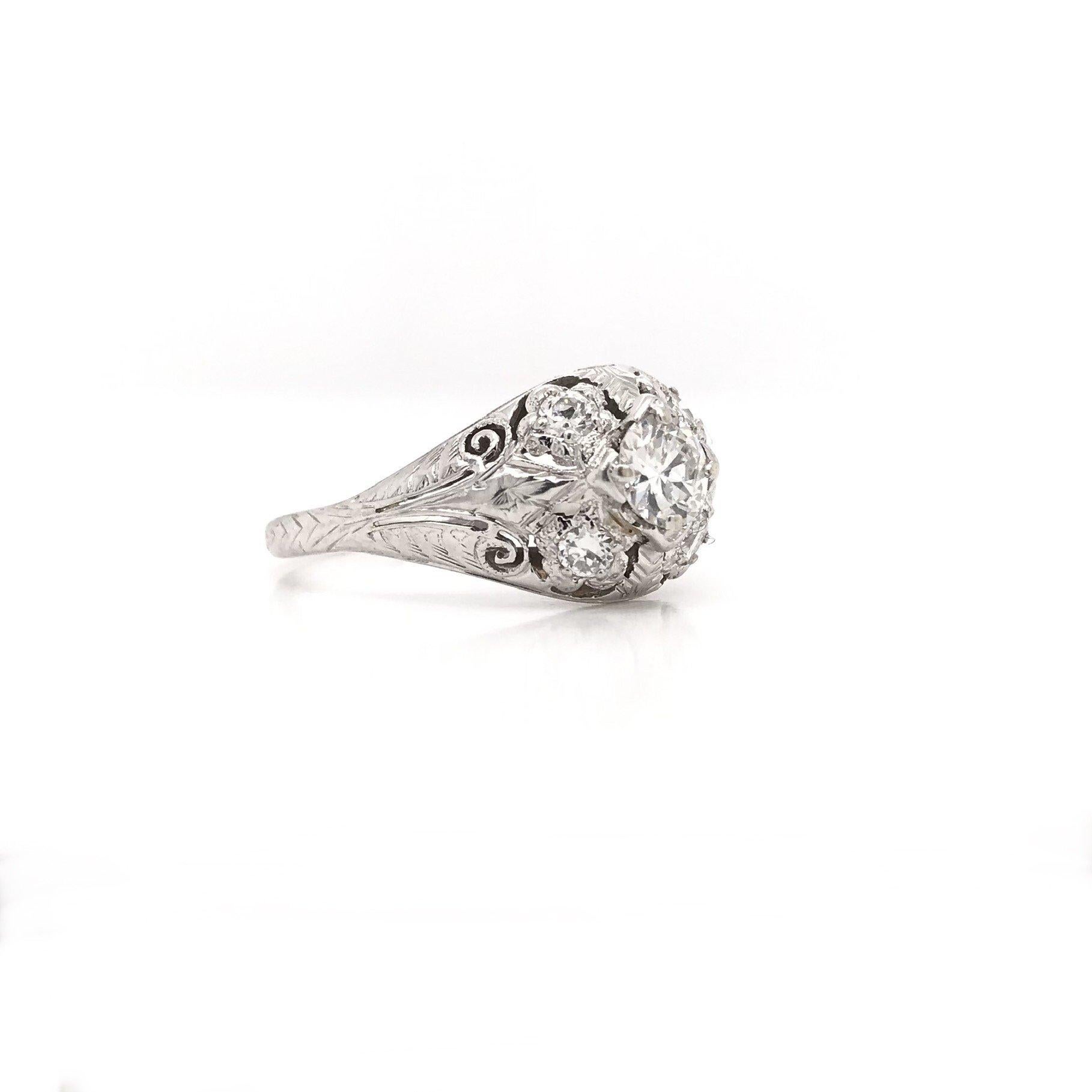 Women's Art Deco 0.45 Carat Diamond Ring 18K White Gold
