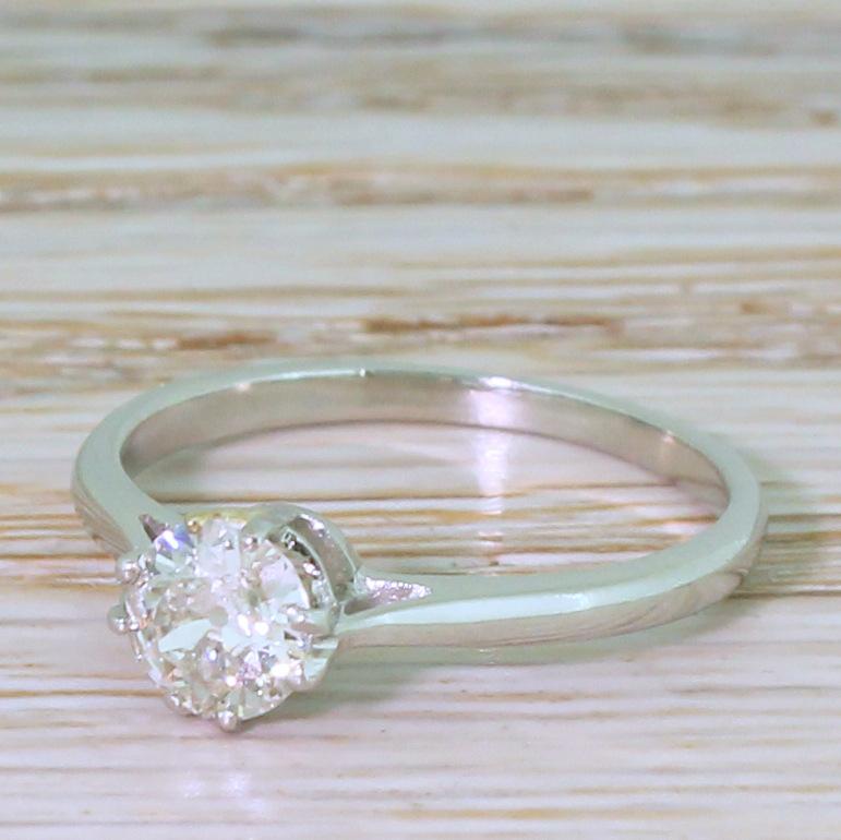 Art Deco 0.45 Carat Old European Cut Diamond Platinum Engagement Ring 3