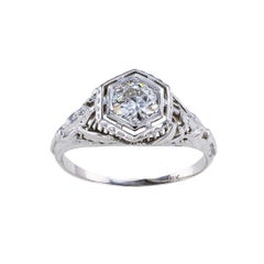 Art Deco 0.45 Carat Old European Cut Diamond White Gold Engagement Ring