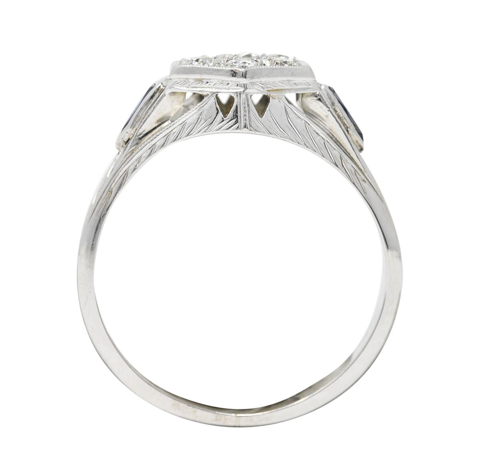 Art Deco 0.45 Carat Old European Sapphire 20 Karat White Gold Unisex Ring 3