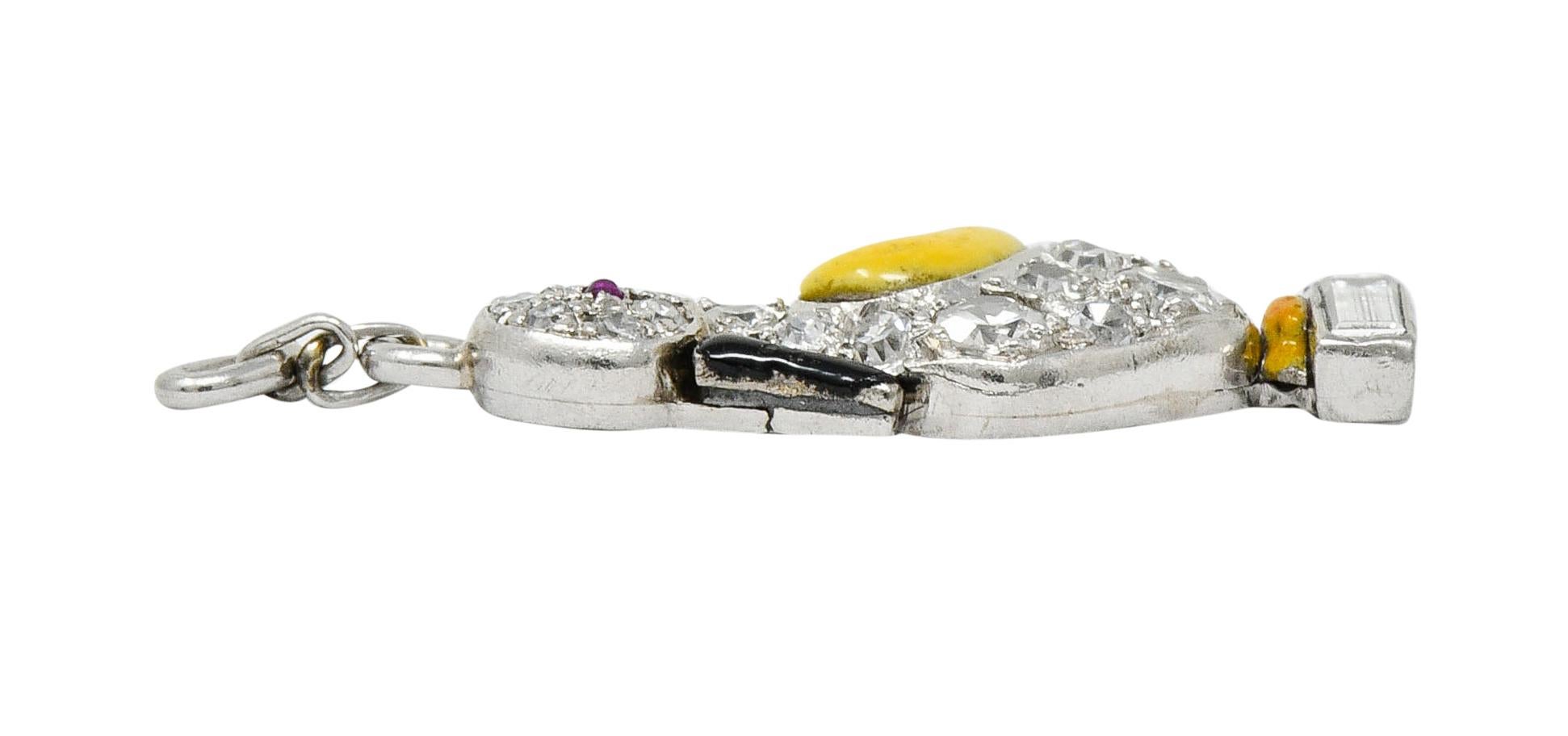 0,45 Karat Pavé-Diamant-Emaille-Platin-Gänseblümchen-Charm, Art déco für Damen oder Herren im Angebot