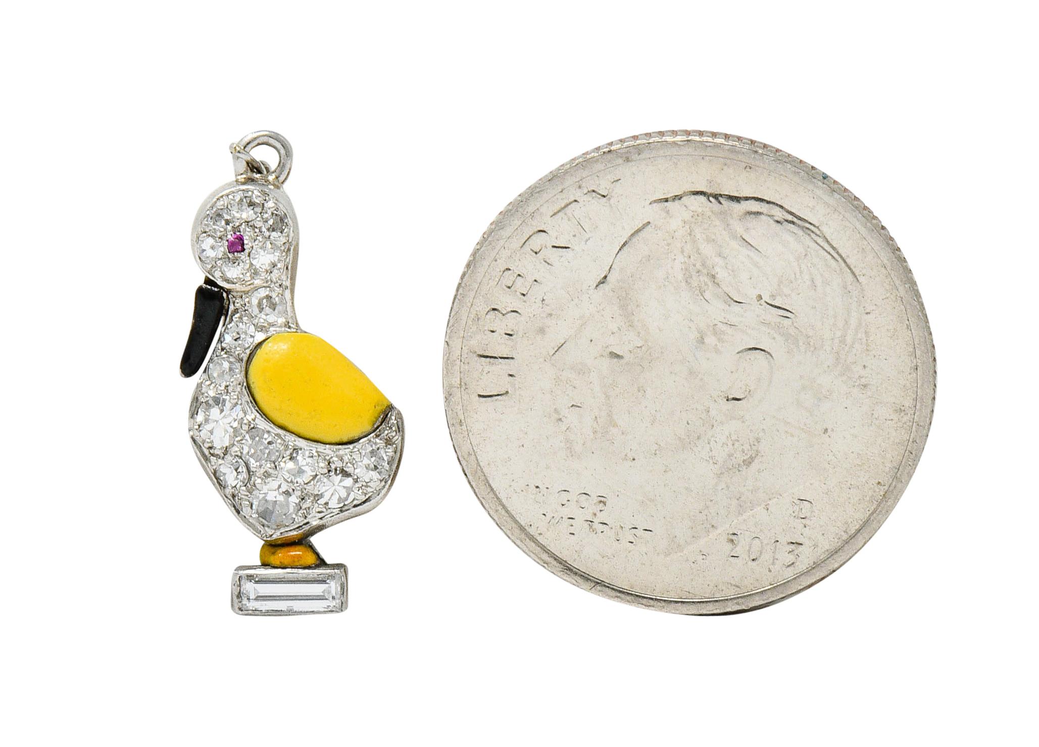 Art Deco 0.45 Carat Pave Diamond Enamel Platinum Goose Charm For Sale 1