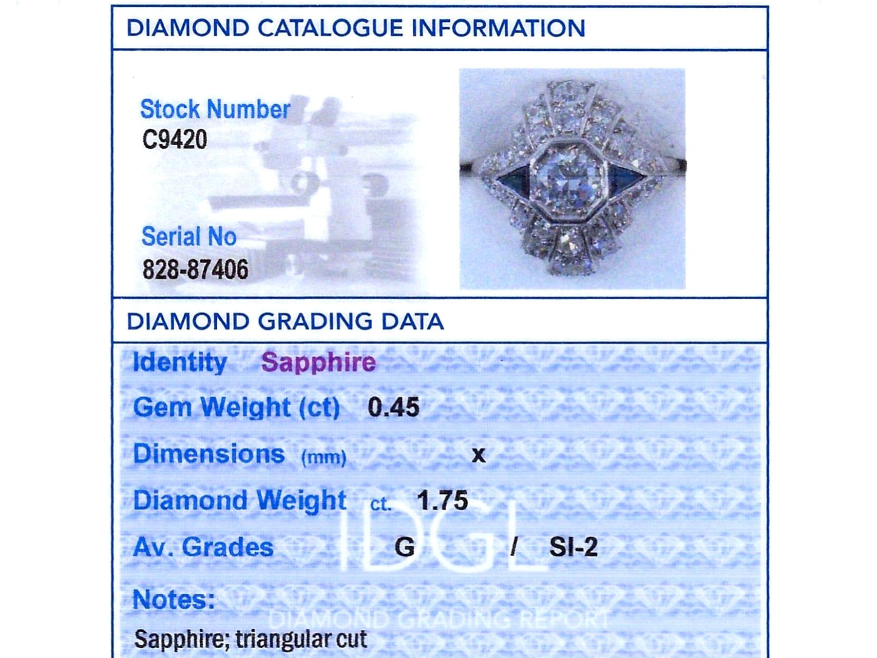 Art Deco 0,45 Karat Saphir 1,75 Karat Diamant Platin Kleid Ring CIRCA 1920 im Angebot 6