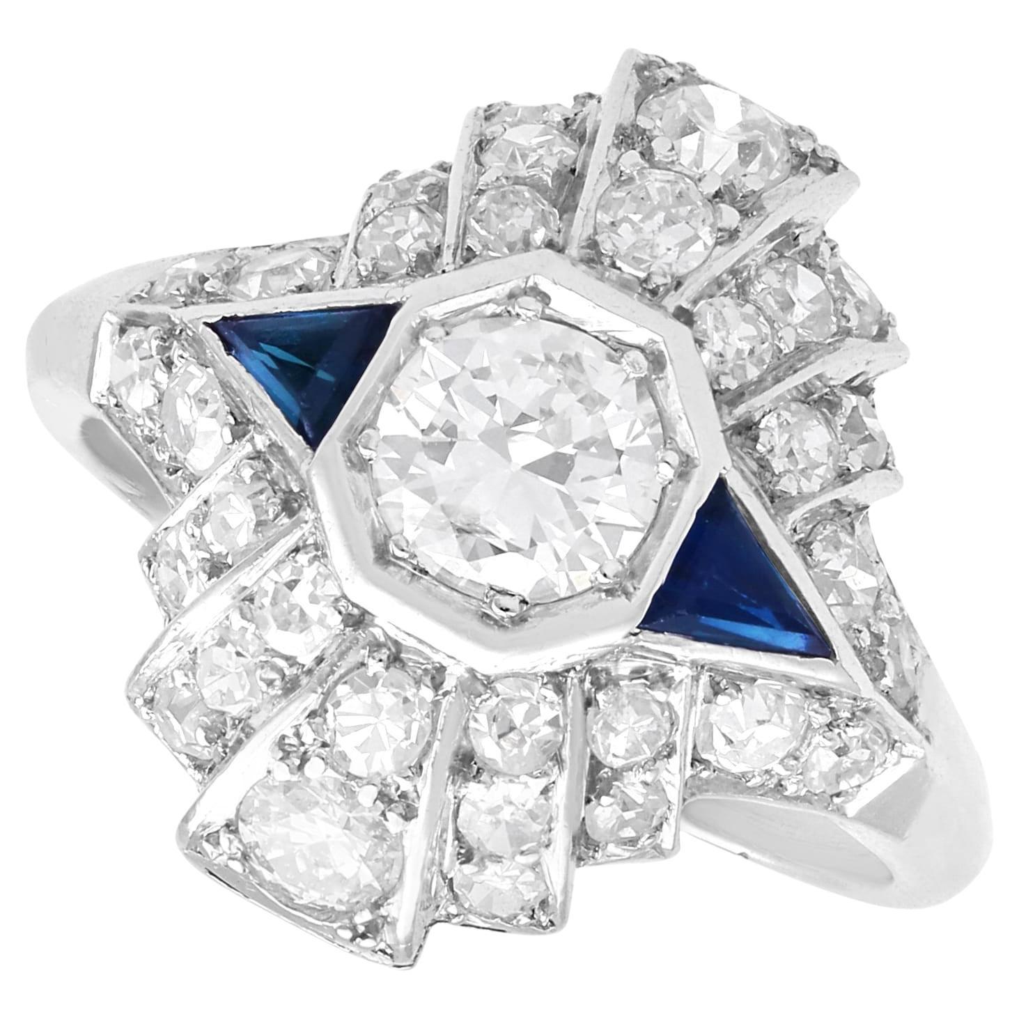 Art Deco 0.45 Carat Sapphire 1.75 Carat Diamond Platinum Dress Ring Circa 1920