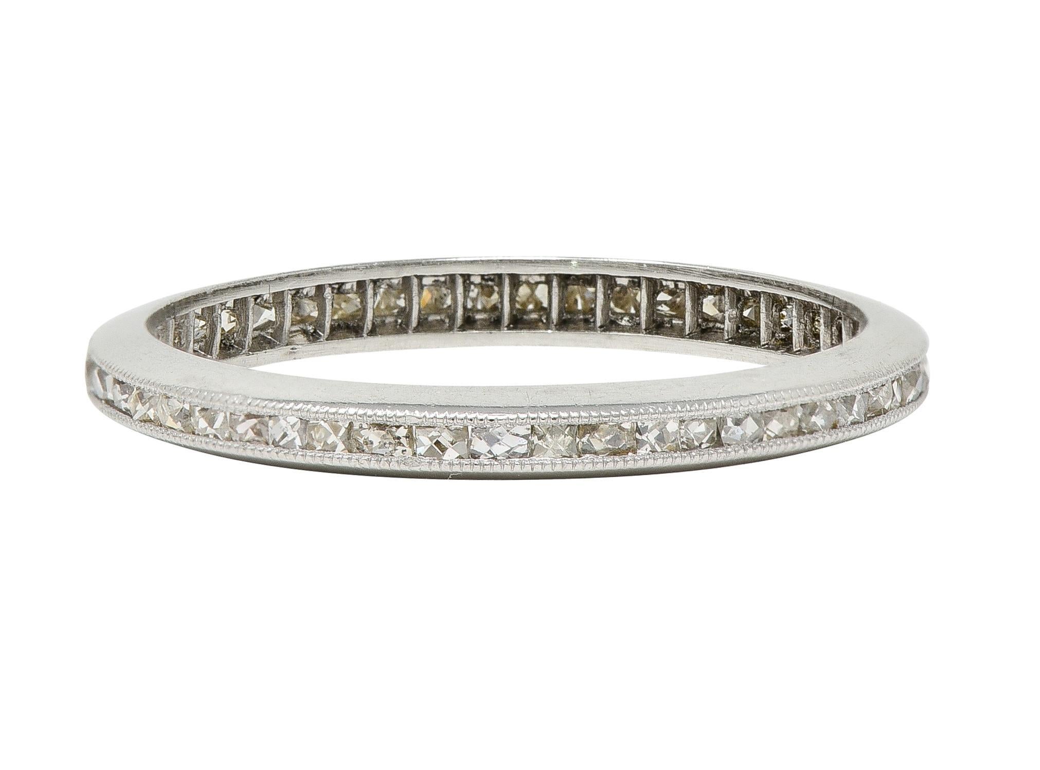 Art Deco 0.45 CTW French Cut Diamond Platinum Channel Wedding Band Ring In Excellent Condition For Sale In Philadelphia, PA