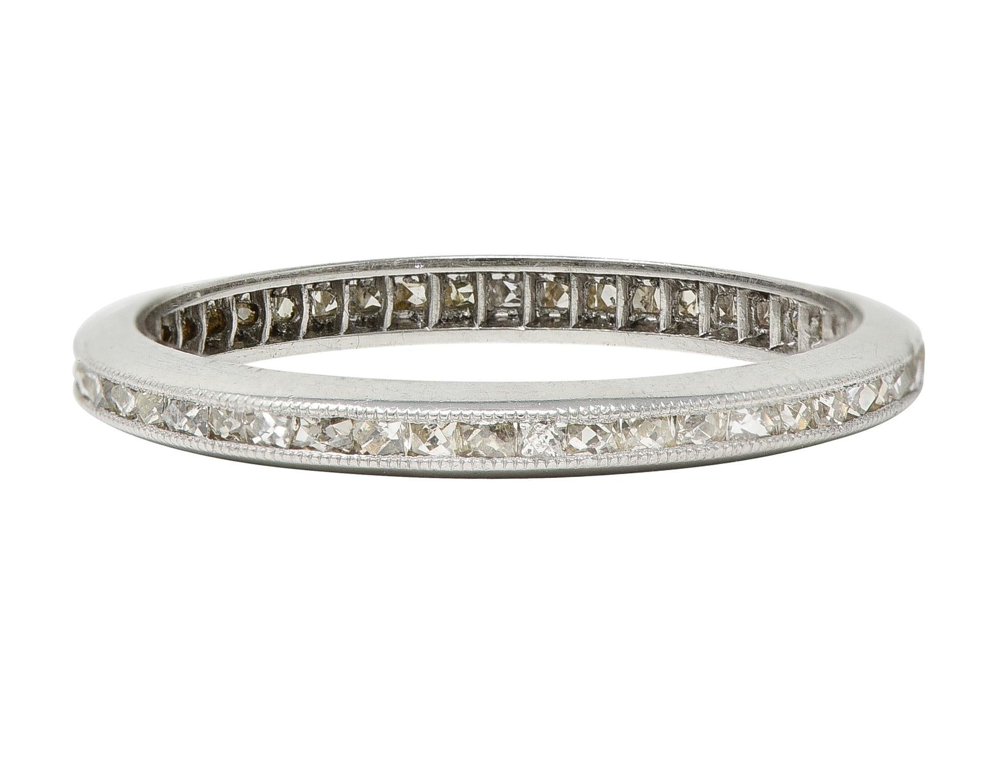 Art Deco 0.45 CTW French Cut Diamond Platinum Channel Wedding Band Ring For Sale 2