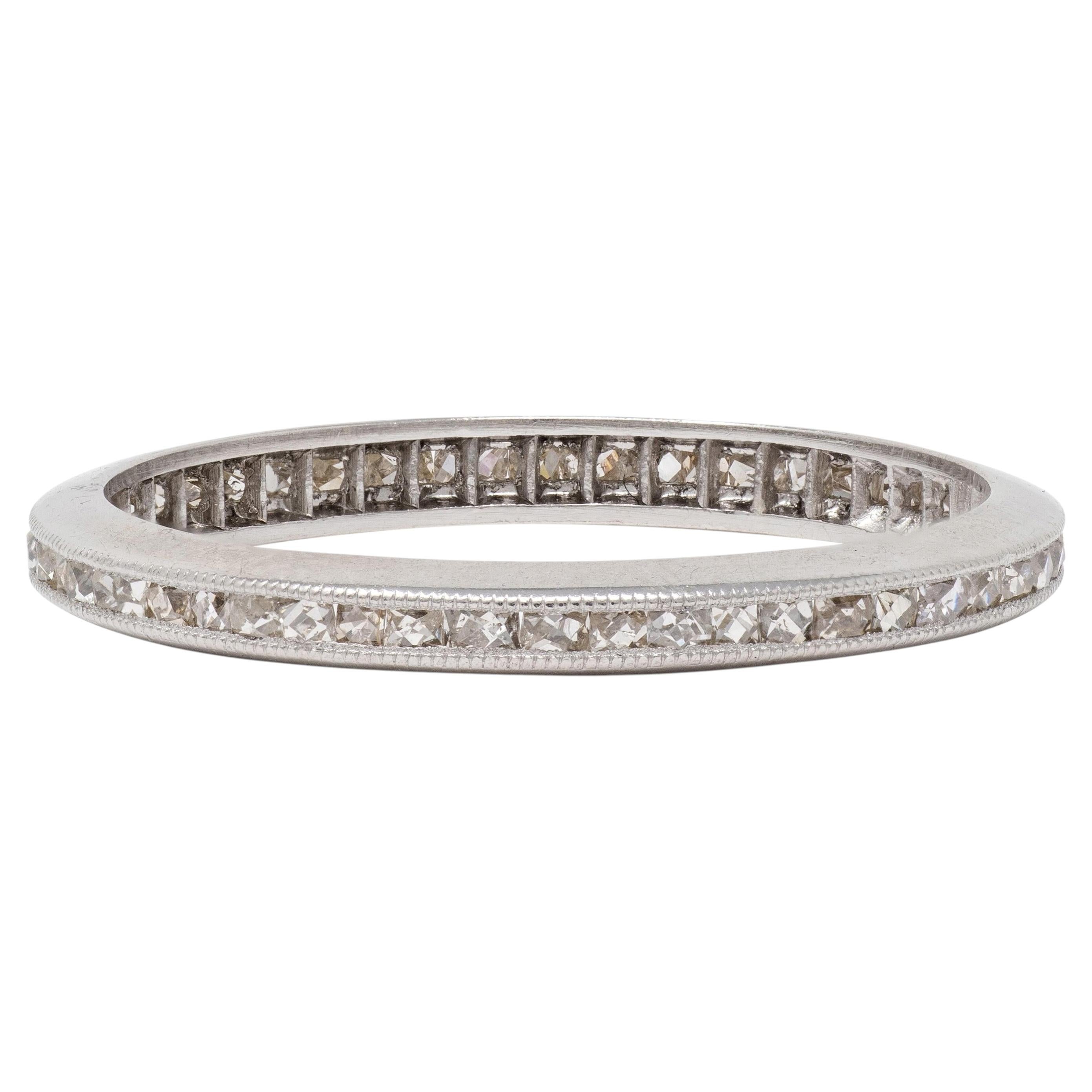 Art Deco 0.45 CTW French Cut Diamond Platinum Vintage Eternity Wedding Band Ring