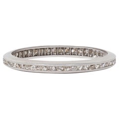 Art Deco 0.45 CTW French Cut Diamond Platinum Vintage Eternity Wedding Band Ring
